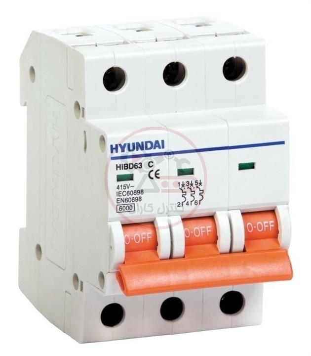کلید مینیاتوری هیوندا سه پل 10 آمپر HIBD63-N-3P-C10